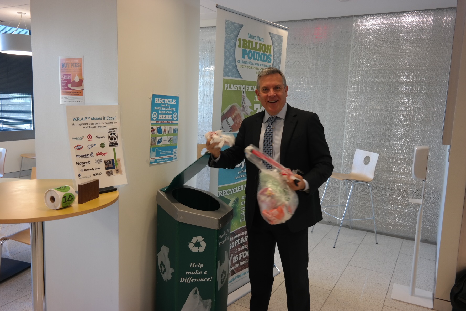 Steve Russell participating in plastic bag recycling.